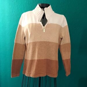 Cream and Brown Cowl Neck Sweater with Gradient Design